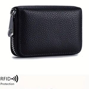 Genuine Leather RFID Credit Card Wallet Card Holder With Zipper Black NIP